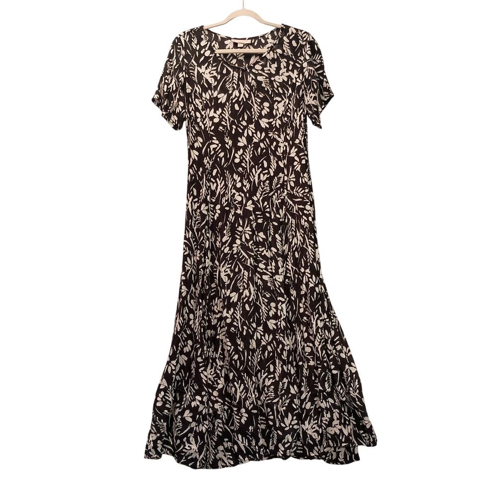 Woman Within Maxie Floral Dress Lightweight Gauze Black and White Casual Size 12